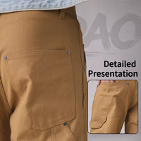Celana Cargo Pria Hudao OEM, Bahan Katun Kanvas Tebal, Model Kaki Lebar, Celana Utilitas, Logo Custom, Streetwear, Celana Kerja
