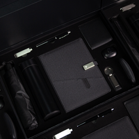Kit de Regalo Ejecutivo de Lujo de 9 Piezas: Cuaderno Gris con Logotipo Personalizado, Termo, Bolígrafo, Llavero, Cartera, Paraguas, Auriculares, Ratón USB y Bolsa