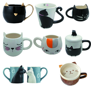 Tazas de café de cerámica con forma de gato rosa, cara y Oreja doradas - Product Image 2