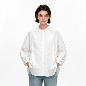 <b>White</b> <b>Lace</b> Front Turn-Down Collar Blouse Long Sleeve Woven Shirt for Women Vintage Casual Spring Summer - Product Image 6