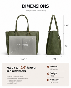 Custom 16L Large Capacity Women's Laptop Tote <b>Bag</b> with PU Leather Zipper Closure Multi-Pocket Design - Product Image 3