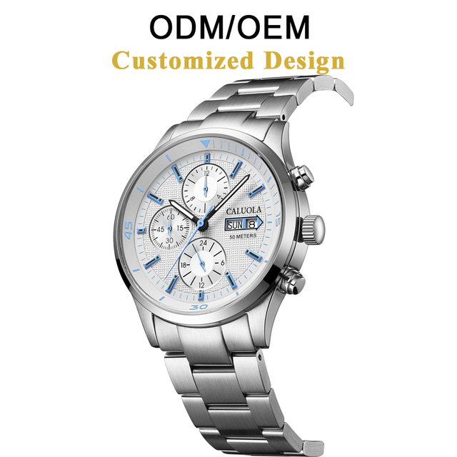 ODM/OEM Caluola Men's Automatic Mechanical Watch Sapphire Crystal Chronograph 50 M Waterproof 22mm Analog Silver Stainless Steel
