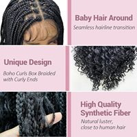 Perruque Lace Front en Cheveux Remy Tressés Box Braids Sans Nœuds Style Bohème, Brun Foncé, avec Baby Hair, Double Ondulation Lâche, Noir, Densité 200%, Fabriquée en Chine