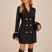 Nouvelle Arrivée Grande Taille Personnalisée Mode Féminine Luxe Bureau Dame Manches Longues Élégante Chic Affaires Robe Blazer Plumes Femme