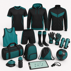 Ensemble d'entraînement de football pour entreprise avec logo personnalisé, t-shirt, short, bouteille d'eau, gants et accessoires de football - Product Image 4