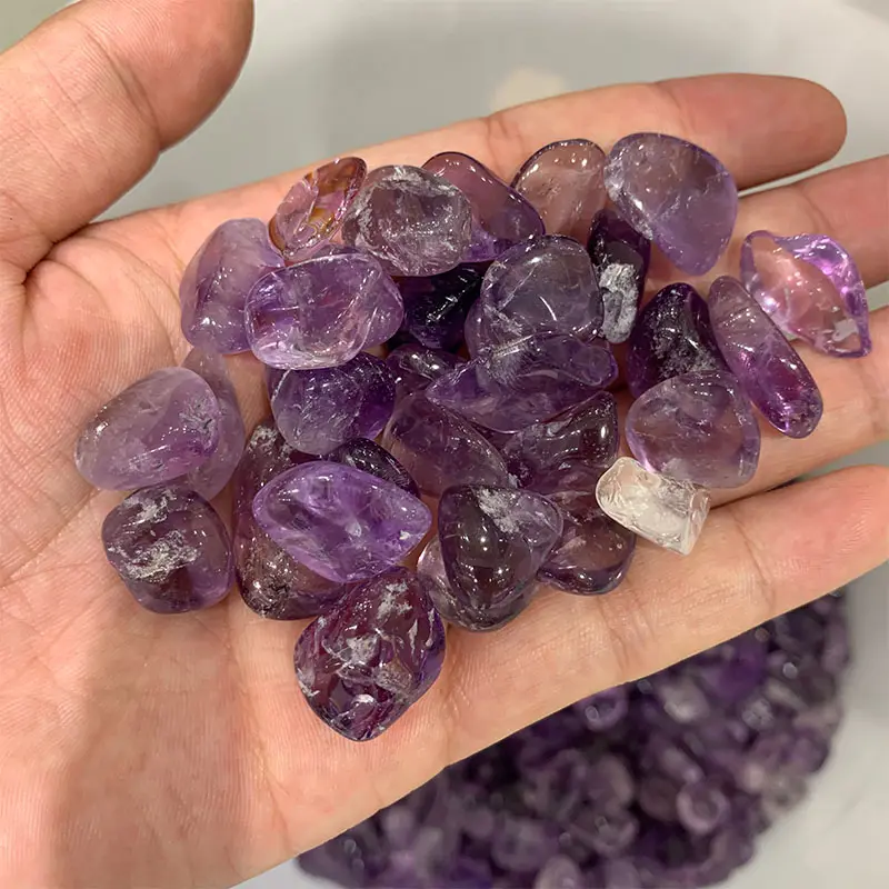 clear amethyst small tumbled stones natural purple amethyst crystals 8-12mm 9-14mm gravels chips quartz pocket gem gravel chip
