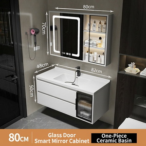 Specchio LED Intelligente ZYTH da Parete, Mobile Bagno Moderno in Legno Massello Bianco con Ante in <span class=keywords><strong>Vetro</strong></span> e Lavabo in Ceramica per Hotel e Appartamenti - Product Image 4