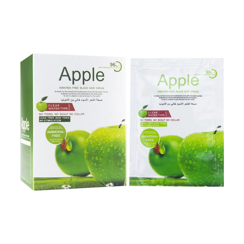 OEM grosir Sachet 30ml Apple 96 jam krim warna rambut hitam tanpa amonia Sampo warna rambut untuk pria dan wanita