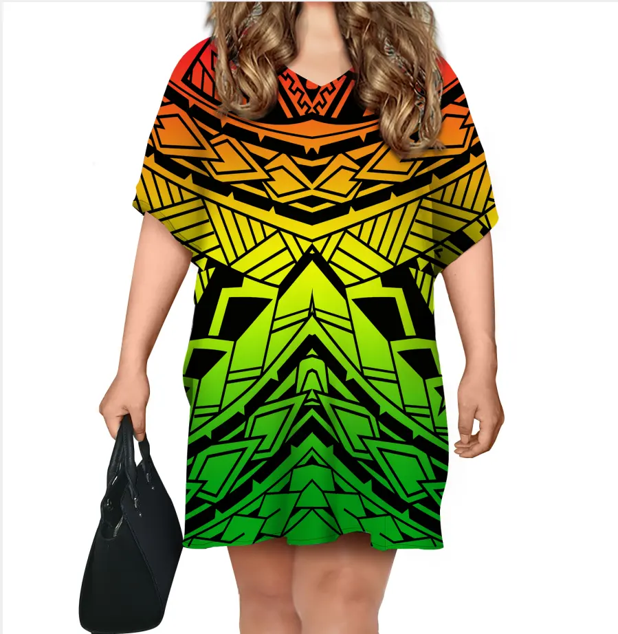 Ponchos Mini Dress Sexy Casual Dress Polynesian Tribal Print/Bodycon Dresses/Batwing Sleeve Shirt Customized on demand
