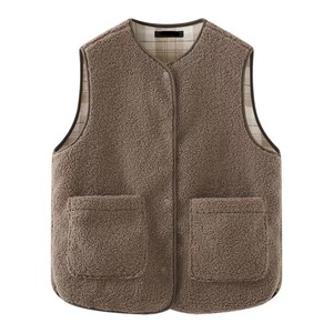 Gilet Antivento in Finto Velluto Lavorato a Maglia <span class=keywords><strong>per</strong></span> Donna, Stile Autunnale USA/UE, Elegante, Monopetto con Bottoni e Tasche, Senza Maniche - Product Image 5