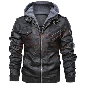 Jaket kulit dengan tudung kualitas terbaik jaket kulit Fashion pria kustom jaket kulit buatan <span class=keywords><strong>Pakistan</strong></span> - Product Image 6