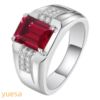 Bague en argent 925 plaqué rhodium sertie de rubis taille coussin pour homme - Cadeau de luxe pour les fêtes et le quotidien