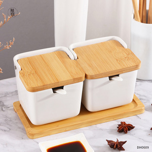 Ensemble de pots à épices en céramique Dhyangyuan avec couvercle en bambou, stockage hermétique pour assaisonnements solides, récipient à condiments de cuisine, taille M - Product Image 2