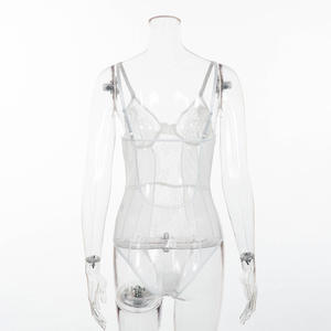 Lingerie sexy en dentelle pour femmes de haute qualité, col en V, sous-vêtements avec contrôle léger, tricot fin, érotique, nu, conjoint - Product Image 6