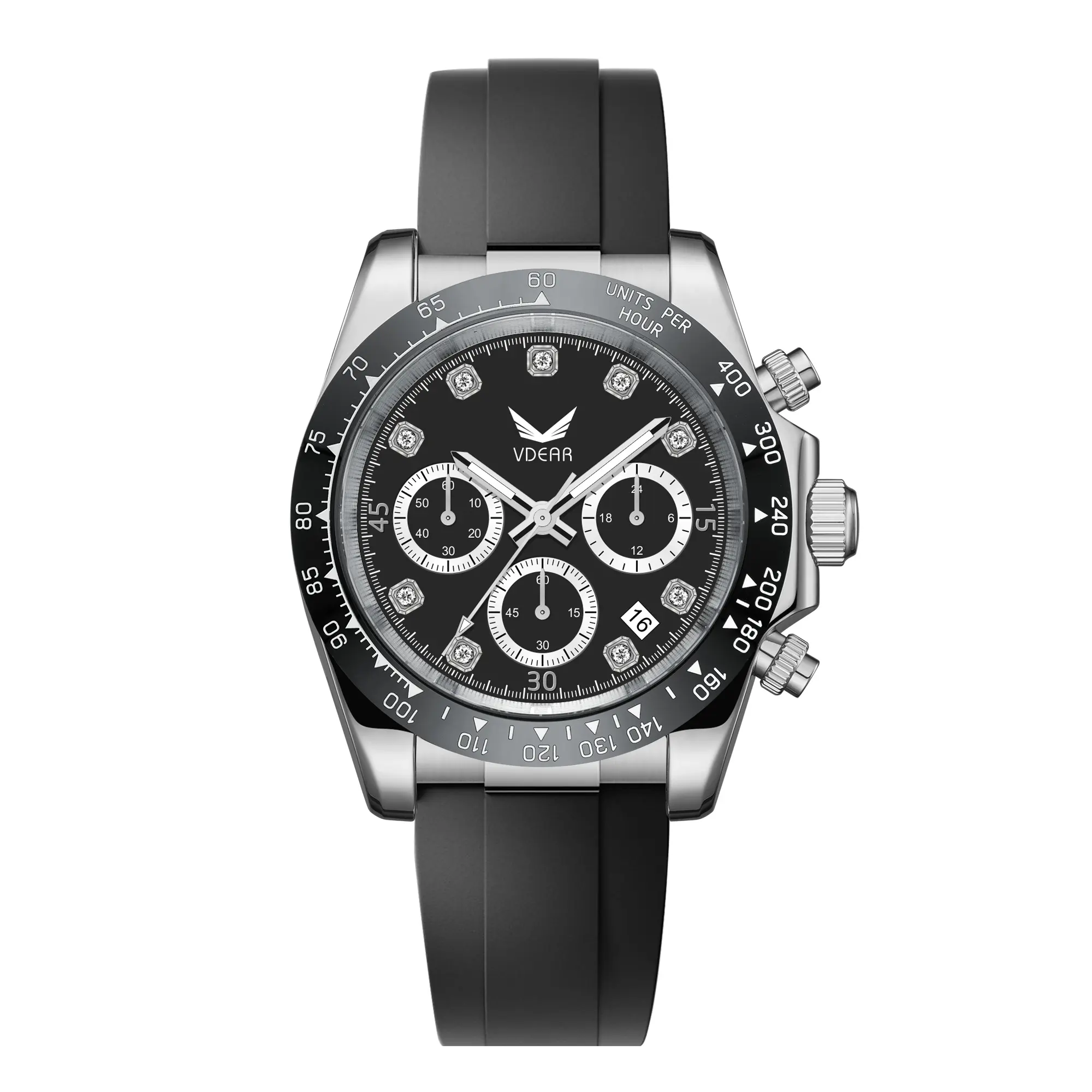 Mannelijke Multifunctionele Diamant Zwarte Wijzerplaat Quartz Lichtgevende Reloj De Lujo Plateado Hombre Custom Horloge Wijzerplaat Logo Heren Stijl Horloges