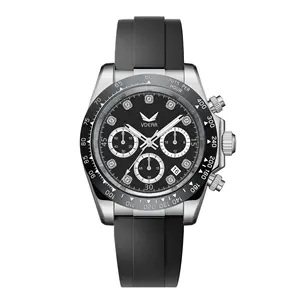 Reloj de lujo de quartzo luminoso com mostrador de diamante preto multifuncional para homens, relógio personalizado com logotipo de mostrador, estilo masculino