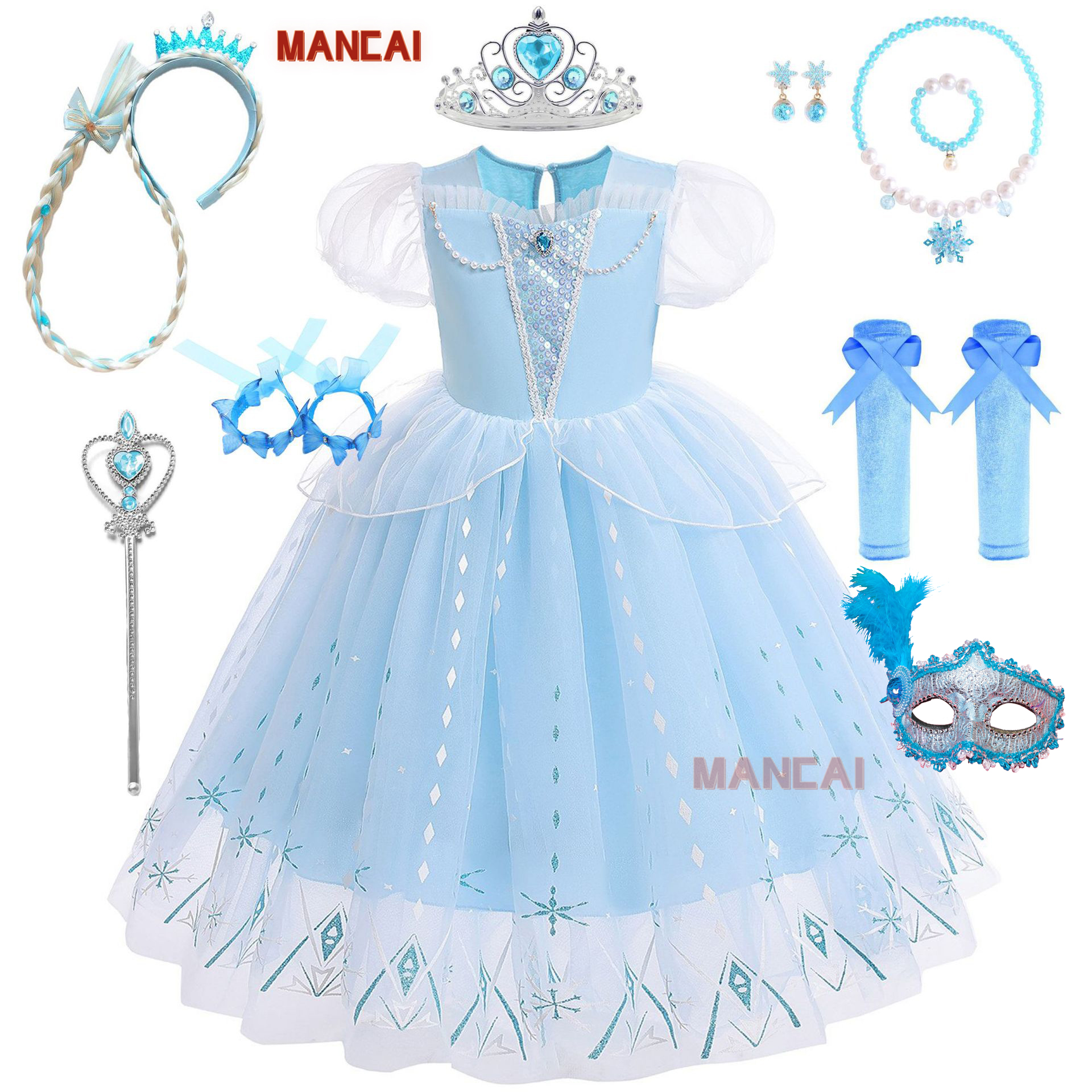Frozen Character Dress Princess Elsa Costume Dress For Girls Age 2-10 -  Frozen Role Play, Blue Ball Gown With Sequins