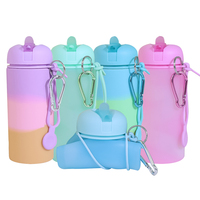Portable Pas Cher Portable Écologique Gobelets Logo Personnalisé 400ml Silicone Pliant Pliable Bouteille D'eau