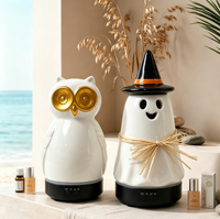 Diffuseur d'arômes en céramique USB, humidificateur d'air, décoration d'Halloween effrayante, diffuseur parfumé, fantôme lumineux avec chapeaux de sorcière