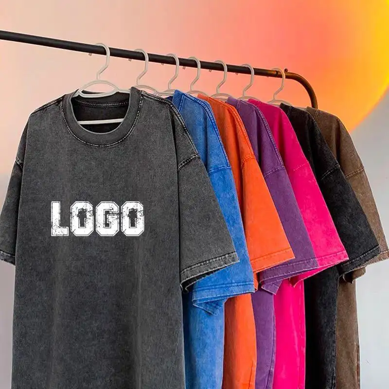 Coton lourd avec Logo pierre hommes femmes en détresse t-shirt dtg imprimé surdimensionné noir personnalisé Vintage lavage à l'acide t-shirt