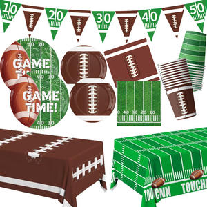 Decoraciones para Fiesta de Rugby y Fútbol Americano, Vajilla Desechable, Juego de Platos de Papel, Servilletas, Vasos, Artículos para Fiesta de Cumpleaños de Rugby - Product Image 1