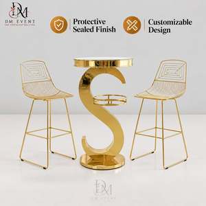 Round Cocktail <b>Table</b> for Commercial Bars with Gold Stainless Steel S Shaped Base and <b>Mirrored</b> Tempered Glass Top - Product Image 1