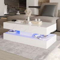 Les meubles UV brillants élevés de salon ont mené la table basse en bois moderne de couleur de marbre blanche de lumières