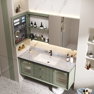 Mobile Bagno Sospeso Intelligente con Lavabo per <span class=keywords><strong>Bagni</strong></span> Piccoli 48-92 pollici, Mobile Lavabo Moderno Personalizzabile <span class=keywords><strong>in</strong></span> <span class=keywords><strong>Legno</strong></span> Massello per Hotel e Ville - Product Image 4