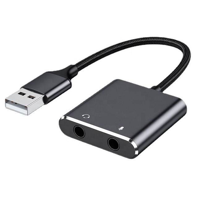 Plug and Play 2 Channels USB External Sound Card Adapter with Audio Mic Studio Headset for Laptop (Windows/Mac)