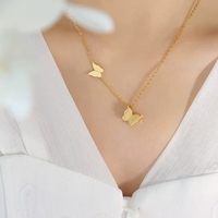 Ensemble de bijoux papillon givré plaqué or 4 pièces/ensemble, collier, bracelet, boucles d'oreilles, bague en acier inoxydable imperméable pour femmes