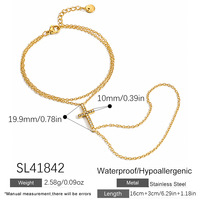 SUMMLY Conjunto de Joyería de Moda: Pulsera de Cadena con Cruz de Circones y Anillo Abierto Martillado Ondulado, Chapado en Oro de 18k, Acero Inoxidable