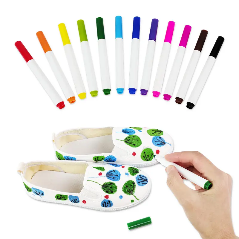 KHY गर्म बेच 12 रंग पेंट कपड़ा मुद्रण टी शर्ट सेट बच्चों पर कला लेखन के लिए गैर विषैले धो सकते हैं कपड़े मार्कर पेन
