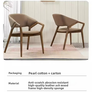 La chaise de salle à manger de style chinois avec dossier <span class=keywords><strong>en</strong></span> bois massif pour un usage domestique avec un <span class=keywords><strong>fauteuil</strong></span> <span class=keywords><strong>en</strong></span> <span class=keywords><strong>cuir</strong></span> décontracté haut de gamme - Product Image 5
