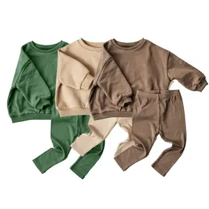 Neutral Toddler Unisex Long Sleeve Sweatshirt Ribbed Leggings Kids Casual Sets