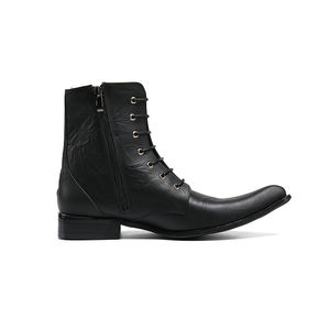 NA365 da <span class=keywords><strong>uomo</strong></span> in vera pelle con lacci stivali neri <span class=keywords><strong>eleganti</strong></span> alla caviglia scarpe da Cowboy italiano scarpe invernali da esterno scarpe alte - Product Image 4