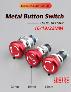 Bouton-poussoir d'arrêt d'urgence en métal rouge 16mm 19mm 22mm 1NO 1NC avec signal d'arrêt pour trou de montage - Product Image 3