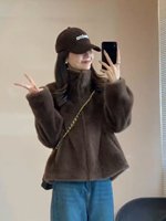 Veste élégante en fausse fourrure unie à col rond pour femme, hiver, douce, chaude, courte, 100% polyester, fausse fourrure de vison épaisse, haut de gamme