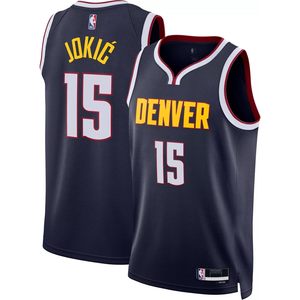 Maillot de basket-ball Denver Nuggets pour enfants, édition Navy Icon Swingman, 15 Jokic, col en V, évacuant l'humidité - Product Image 1