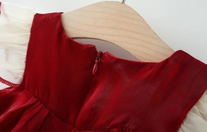 <span class=keywords><strong>Vestito</strong></span> di capodanno <span class=keywords><strong>vestito</strong></span> estivo da ragazza in tinta unita <span class=keywords><strong>rosso</strong></span> maniche volanti fiocco crepuscolare nuvola abito da principessa - Product Image 5