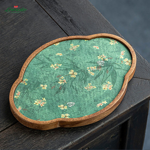 Neo-chinese style <b>Afternoon</b> Dessert Handmade <b>Tea</b> Tray Walnut <b>Wood</b> color Tray with Gauze interlining Serving Tray - Product Image 5