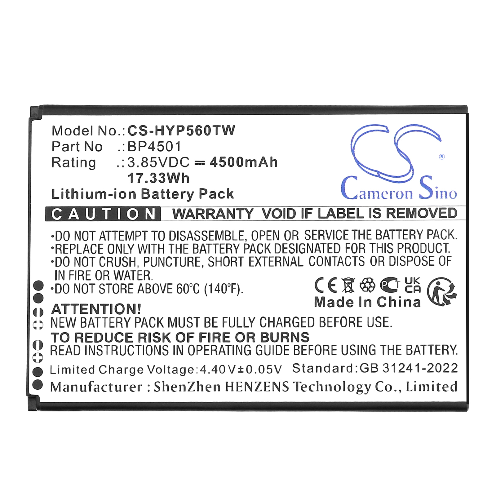 Batterie Cameron Sino Pour Hytera AP515, BP515, Etc. - Compatible BL1507, 1350 MAh / 9.99 Wh, 7.4V - 3