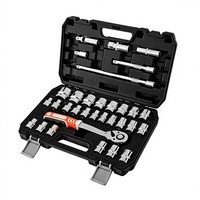 Ensemble de 32 outils à douilles automobiles robustes de 1/2 pouce, comprenant une clé à cliquet réversible et un jeu complet de douilles