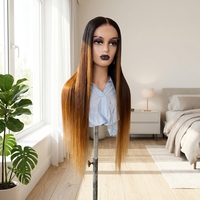 Perruque en cheveux humains lisses avec dentelle HD, effet Balayage Ombré, nœuds pré-décolorés, dentelle épissée 13x4, vente en gros d'usine pour la revente
