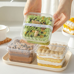 Plástico de grado alimenticio reutilizable transparente cuadrado vacío cubierto tiramisú pastel y postre caja de embalaje para hornear - Product Image 3
