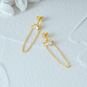 Boucles d'oreilles pendantes CANNER S925 en argent sterling plaqué or 18 carats avec zircon et perle, boucles d'oreilles clous à chaîne en or 18 carats pour cadeau de Noël - Product Image 3