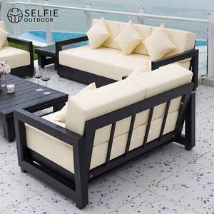 Ensemble de mobilier d'extérieur en aluminium pour hôtel et complexe hôtelier - Canapé de jardin moderne avec coussins imperméables, respectueux de l'environnement, pour cour - Product Image 3