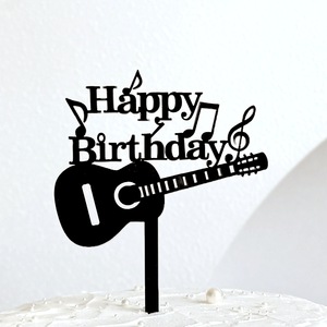 Gâteau d'<span class=keywords><strong>anniversaire</strong></span> avec notes de <span class=keywords><strong>guitare</strong></span>, décoration joyeux <span class=keywords><strong>anniversaire</strong></span>, accessoire de gâteau de fête musical en acrylique, décoration de gâteau en acrylique - Product Image 3