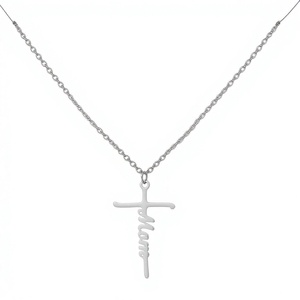 Collana con Ciondolo a Croce in Acciaio Inossidabile Dorato Faith Trendy, Catena in Bambù, <span class=keywords><strong>Gioielli</strong></span> Cristiani per Donne, Festa della Mamma - Product Image 1