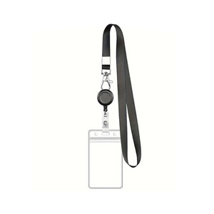 Cross-border webbing lanyard with retractable round easy-pull buckle, double-sided transparent waterproof <b>ID</b> card <b>holder</b> set - Product Image 5