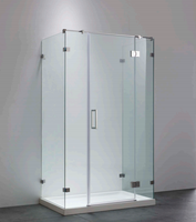 Cabine de douche d'angle en verre trempé sans cadre au design moderne, porte de douche panoramique rectangulaire robuste